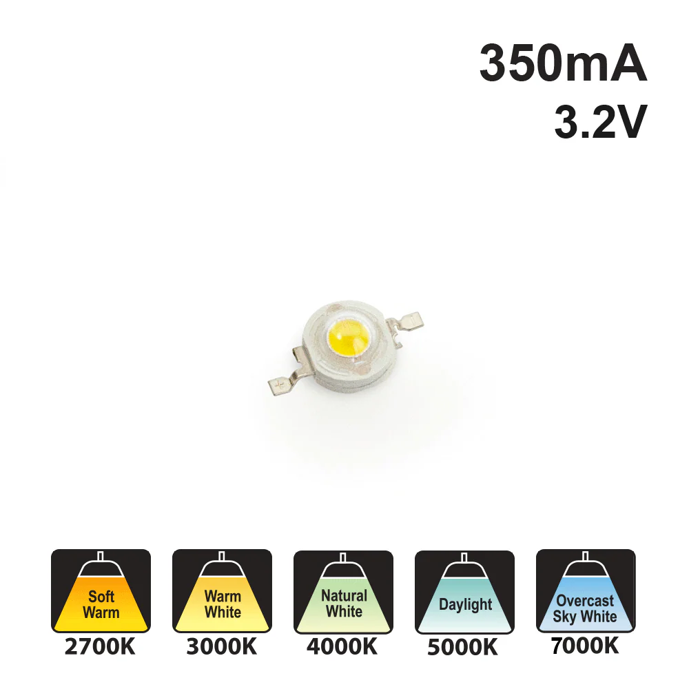 1 Watt SMD LED, 350mA, 130Lm, CCT (2.6-2.8K, 3-3.2K, 4-4.5K, 5-5.5K, 7-7.5K)