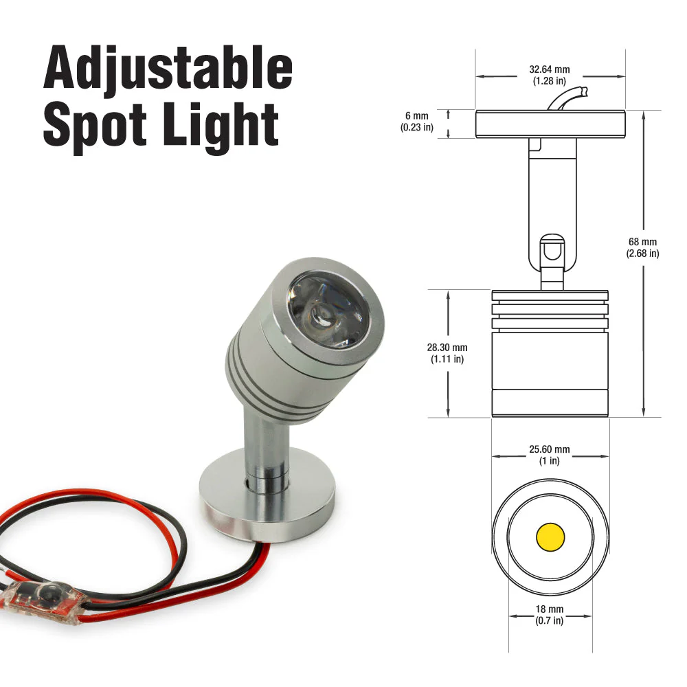 1 x 1W Adjustable Spot Light 12-24V - 3000K (Warm White) - Image 2