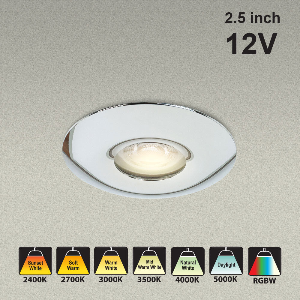 MTR-11C 12V Recessed LED Light Fixture, 2.5 inch Round Chrome