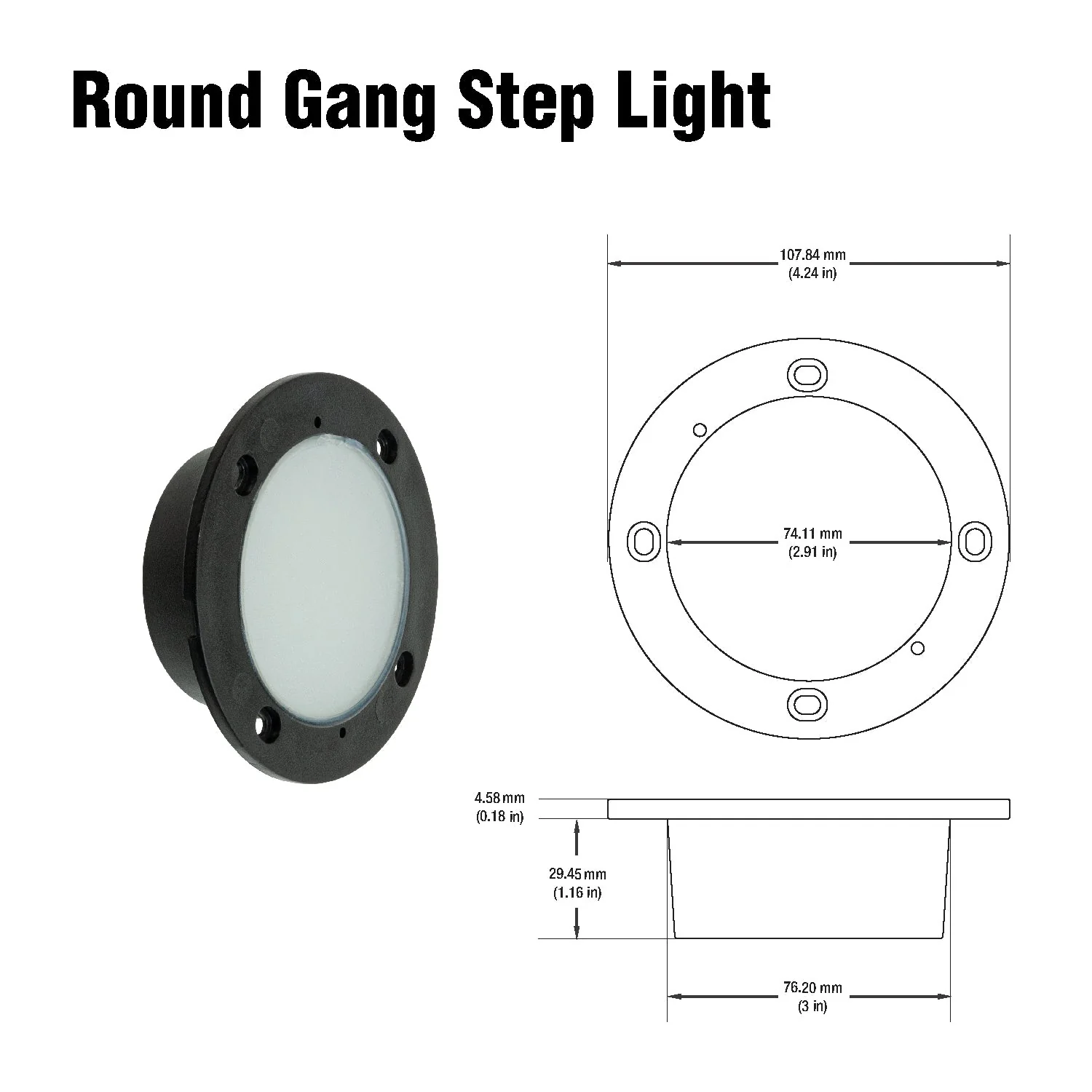 RD05HV-30K 120V Round Gang LED Step light 3W 3000K (Engine Only) - Image 2
