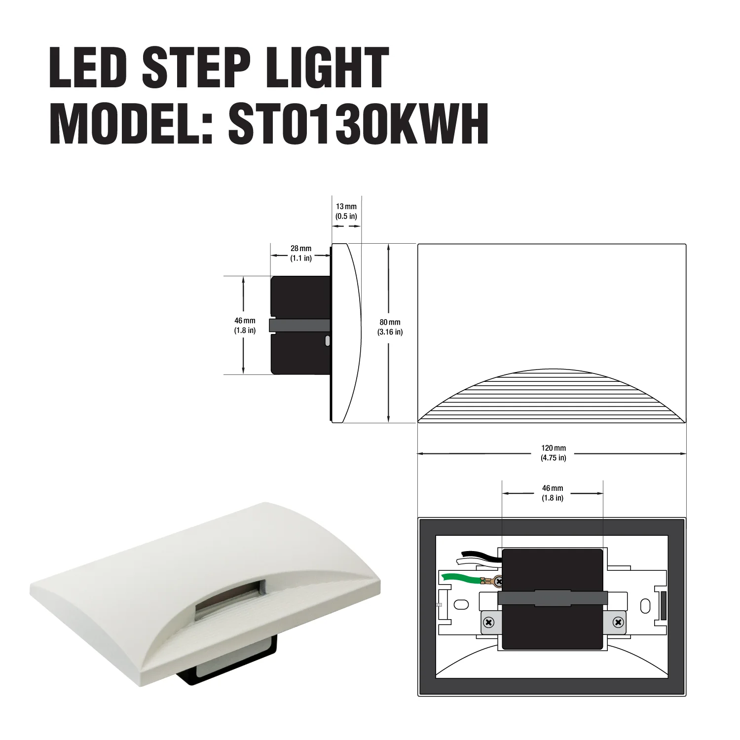 ST0130KWH LED Step Light Horizontal White, 120V 5W 3000K(Warm White) - Image 2