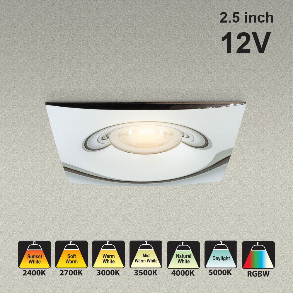 MTR-12C 12V Recessed LED Light Fixture, 2.5 inch Square Chrome
