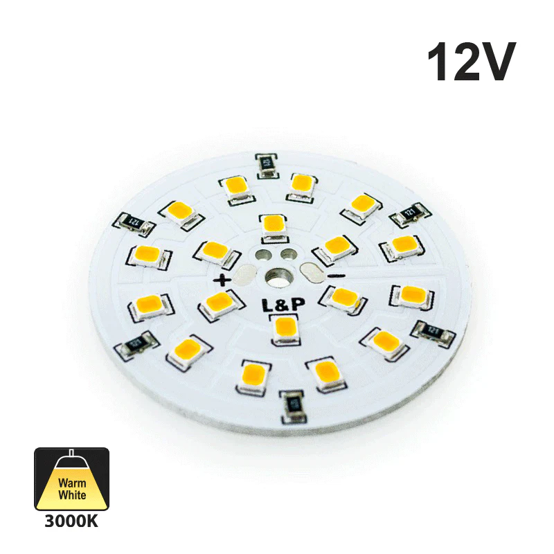 12V Flat Round PCB 18 SMD 3528 Constant Voltage LED Module 2W 2700-3000K(Warm White)