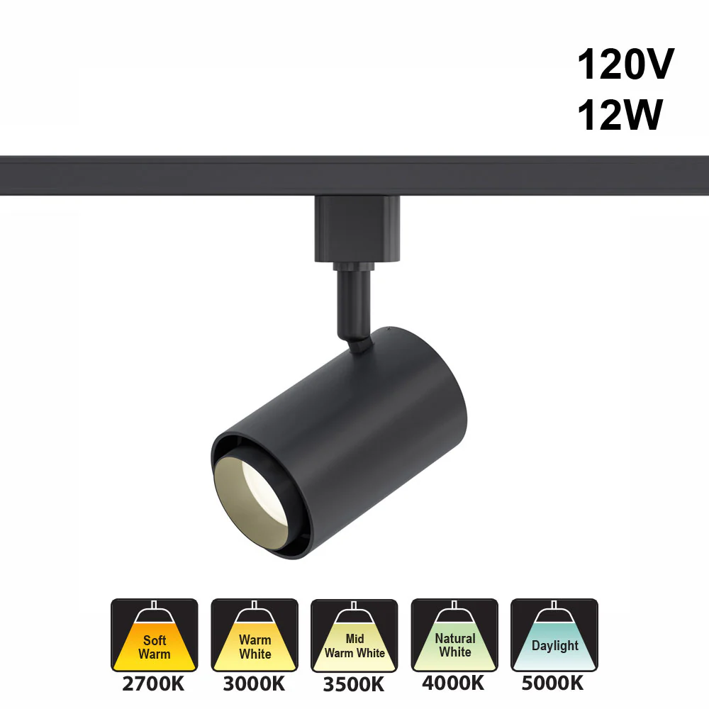 Black LED Track Light Head LW-TRB12W-5C-B-XX, 120V 12W 5CCT(2.7K, 3K, 3.5K, 4K, 5K)