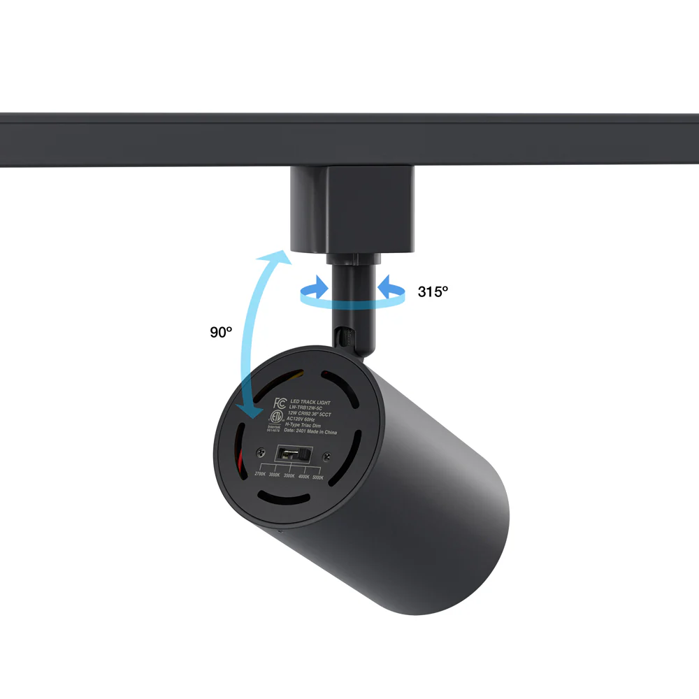 Black LED Track Light Head LW-TRB12W-5C-B-XX, 120V 12W 5CCT(2.7K, 3K, 3.5K, 4K, 5K) - Image 4
