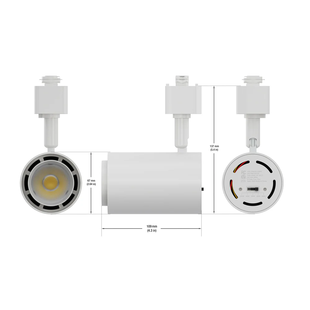 White LED Track Light Head LW-TRB12W-5C-W-XX, 120V 12W 5CCT(2.7K, 3K, 3.5K, 4K, 5K) - Image 2