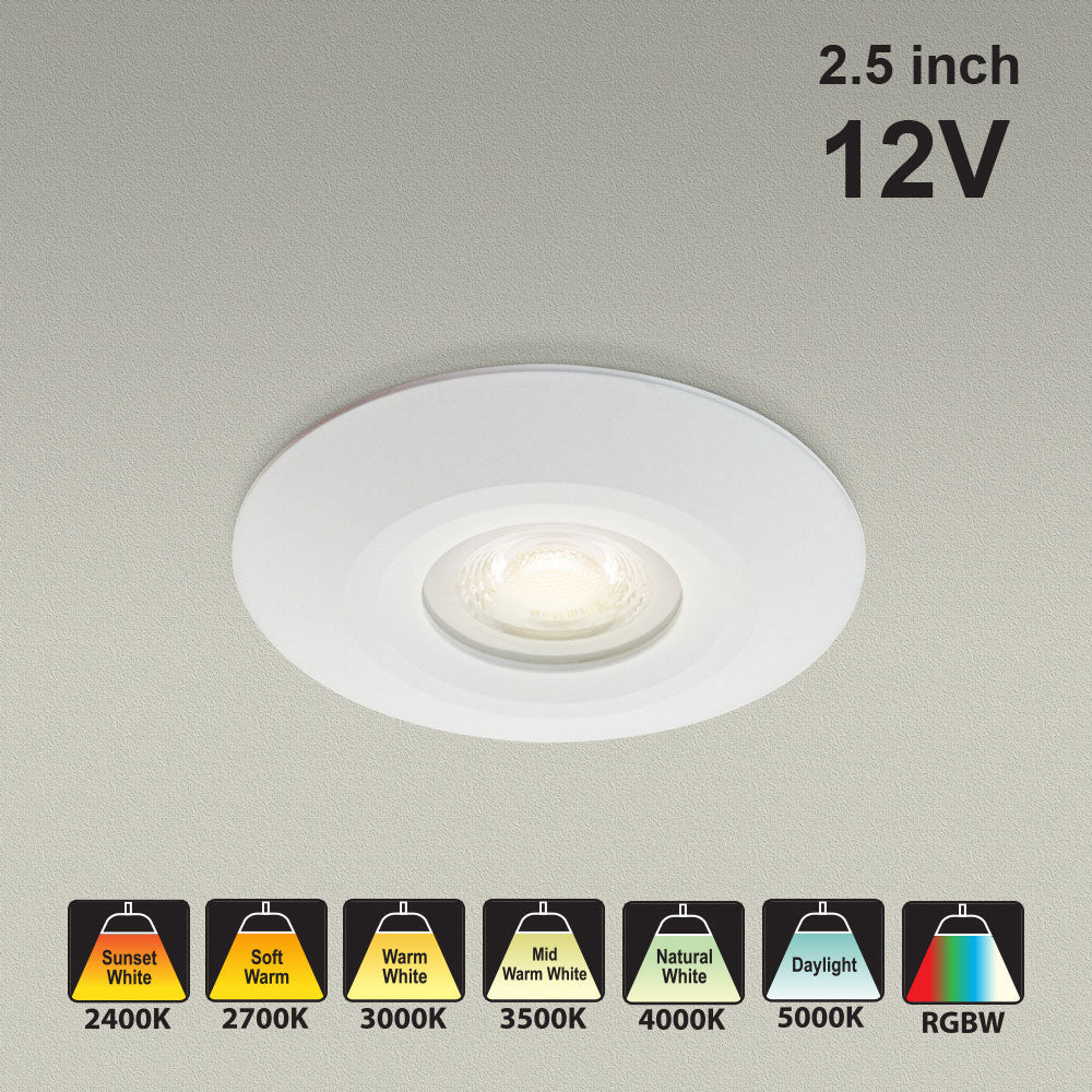 MTR-14W 12V Recessed LED Light Fixture, 2.5 inch Round White