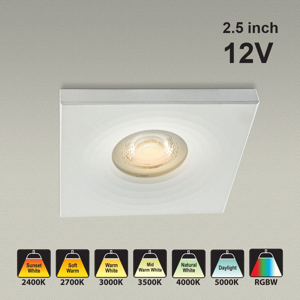 MTR-1W 12V Recessed LED Light Fixture, 2.5 inch Square White