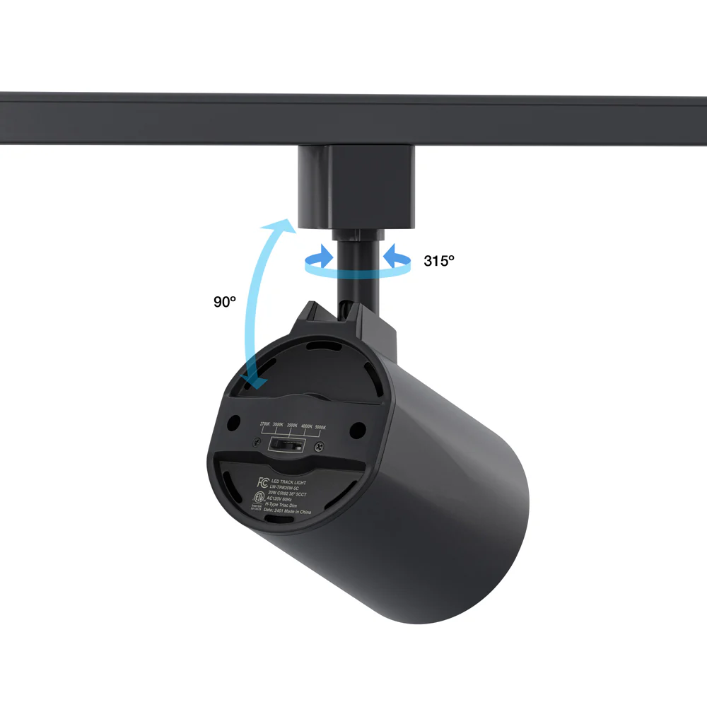 Black LED Track Light Head LW-TRB20W-5C-B-XX, 120V 20W 5CCT(2.7K, 3K, 3.5K, 4K, 5K) - Image 4