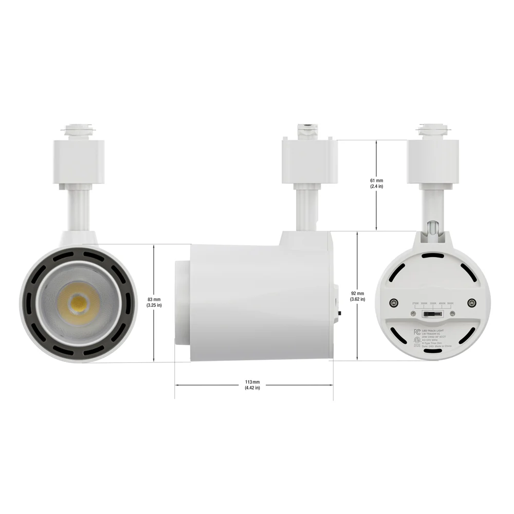 White LED Track Light Head LW-TRB20W-5C-W-XX, 120V 20W 5CCT(2.7K, 3K, 3.5K, 4K, 5K) - Image 2