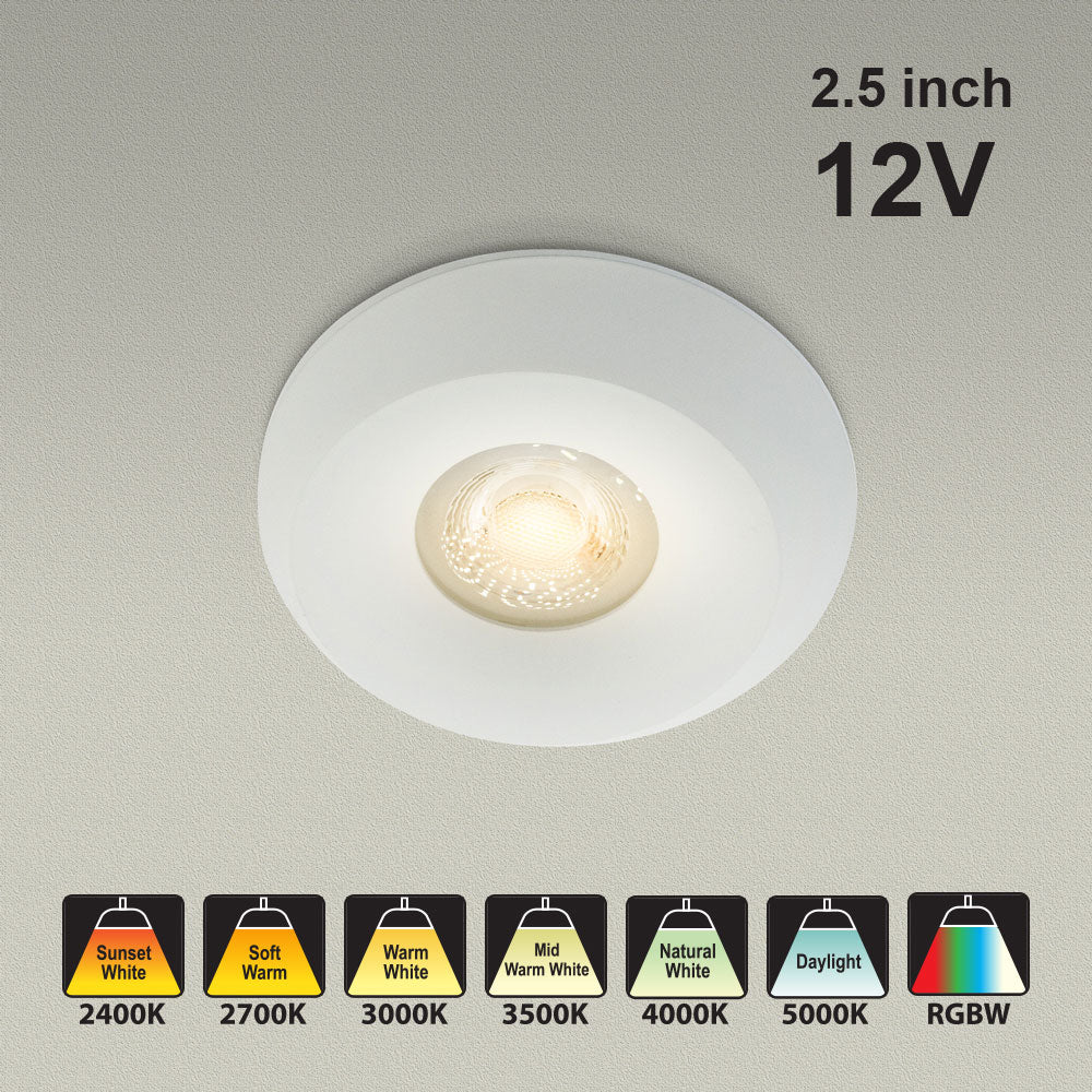 MTR-2W 12V Recessed LED Light Fixture, 2.5 inch Round White