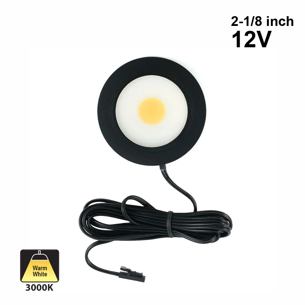Round LED Retrofit Cabinet Puck Light, 12V 3.5W 3000K(Warm White) Black - Image 5