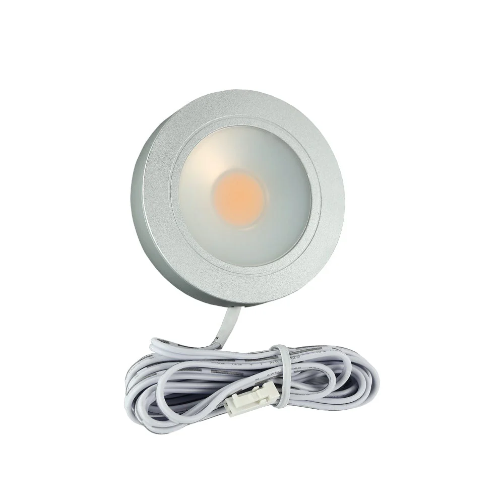 Round LED Retrofit Cabinet Puck Light, 12V 3.5W 3000K(Warm White) Silver Grey - Image 4