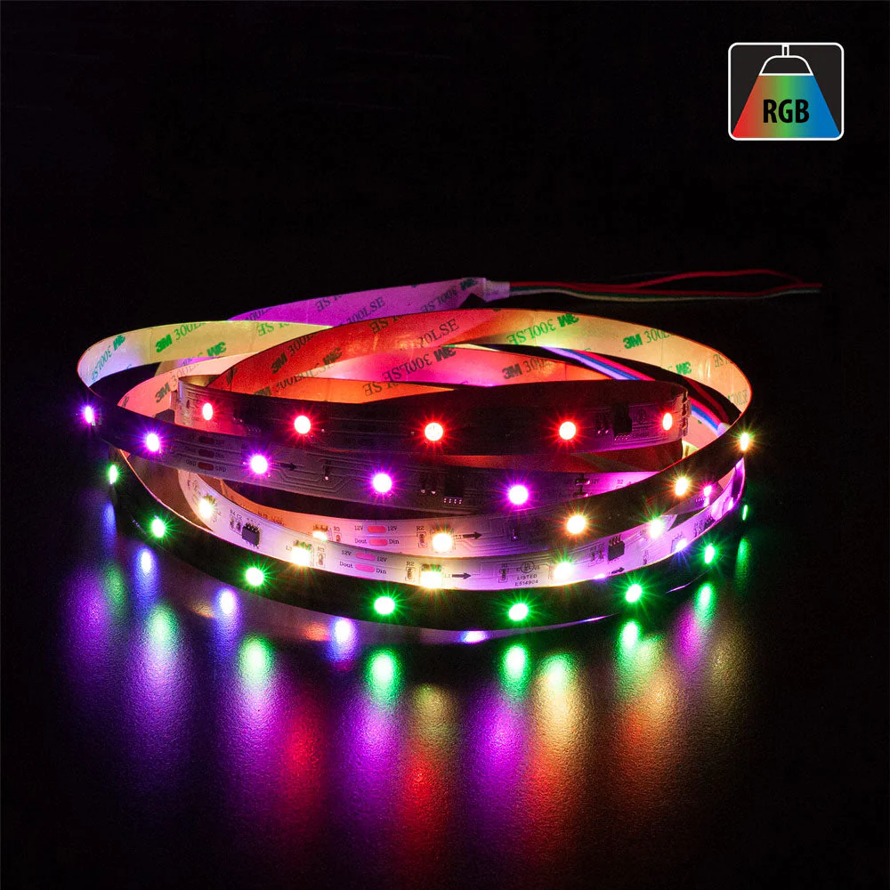 3M(9.8ft) Indoor LED Strip WS2811, 12V 1.8(w/ft) 750(Lm/ft) 30(LEDs/m) Addressable(WS2811) RGB - Image 3