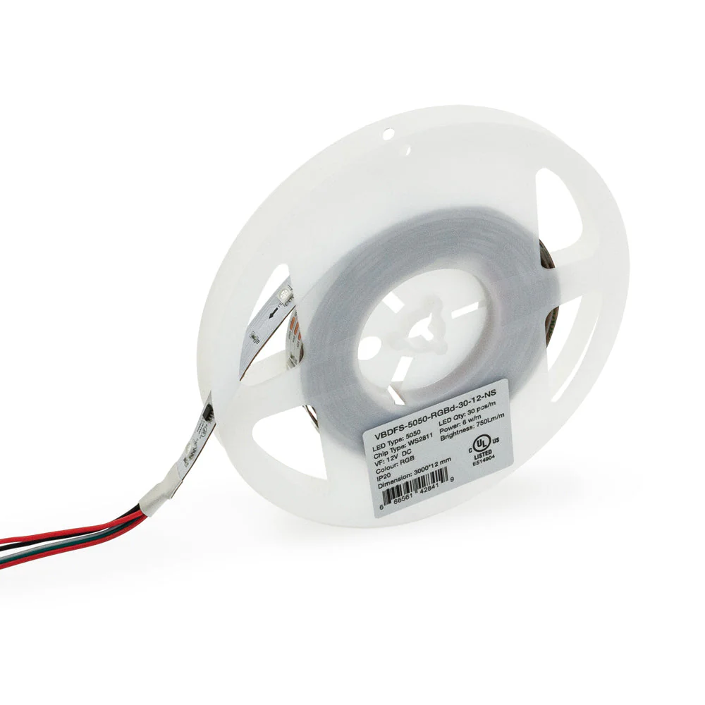 3M(9.8ft) Indoor LED Strip WS2811, 12V 1.8(w/ft) 750(Lm/ft) 30(LEDs/m) Addressable(WS2811) RGB - Image 6