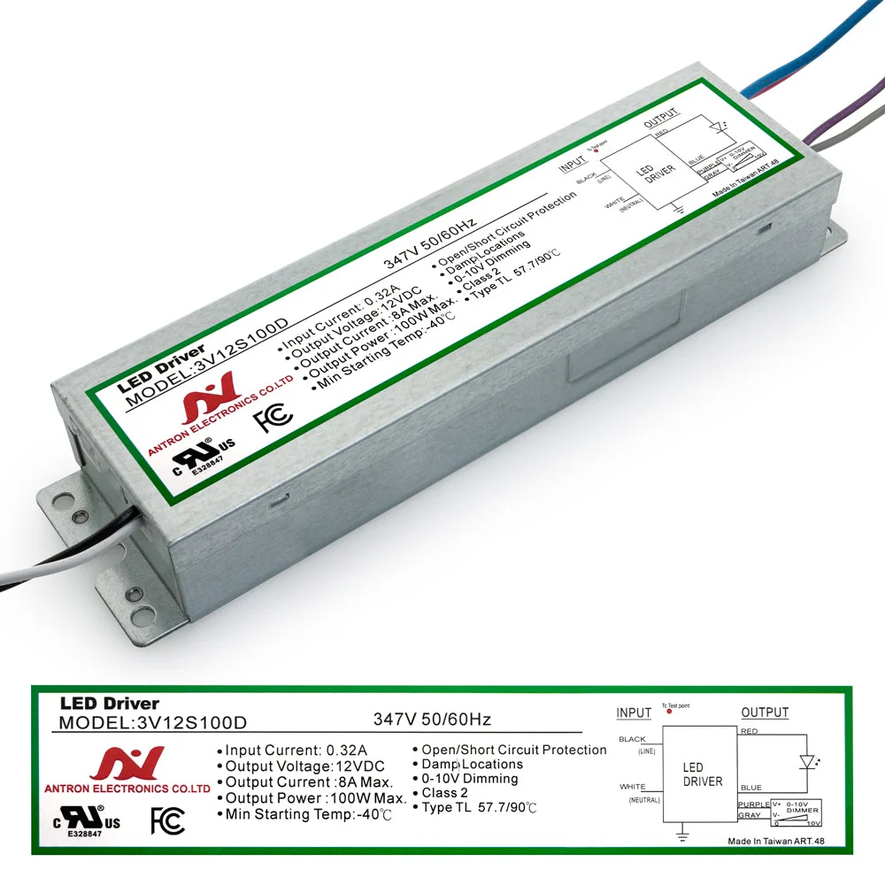 ANTRON 3V12S100D Constant Voltage LED Drive, 0-10V Dimmable with 347V Universal Input Voltage 8A 100W 12V - Image 3