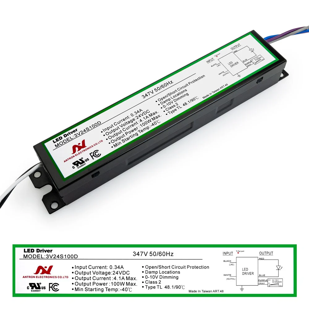 ANTORN 3V24S100D Constant Voltage LED Driver 0-10V Dimmable 347V 4A 24V 100W - Image 3