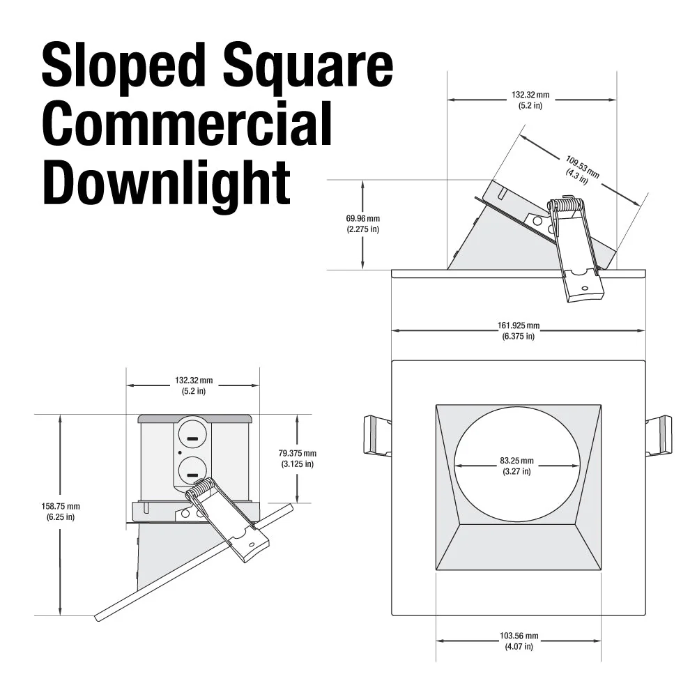 4 inch Dimmable Commercial Recessed LED Downlight / Ceiling Light with Sloped Ceiling Reflector Square Trim, 120-347V 20W - Image 2