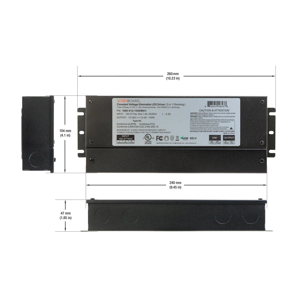5in1 Dimming Triac/Phase/MLV/ELV/0-10V/Potentiometer/10V PWM, LED Driver 12V 150W - Image 2