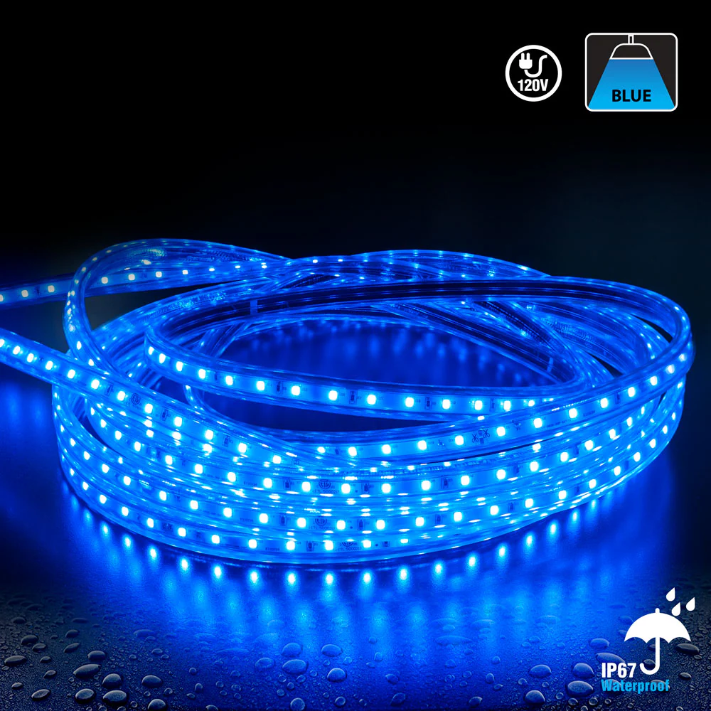 50M(164ft) Outdoor LED Strip Light 2835, High Voltage LED Strip Light with Power Plug, 120V 2(w/ft) Blue - Image 3