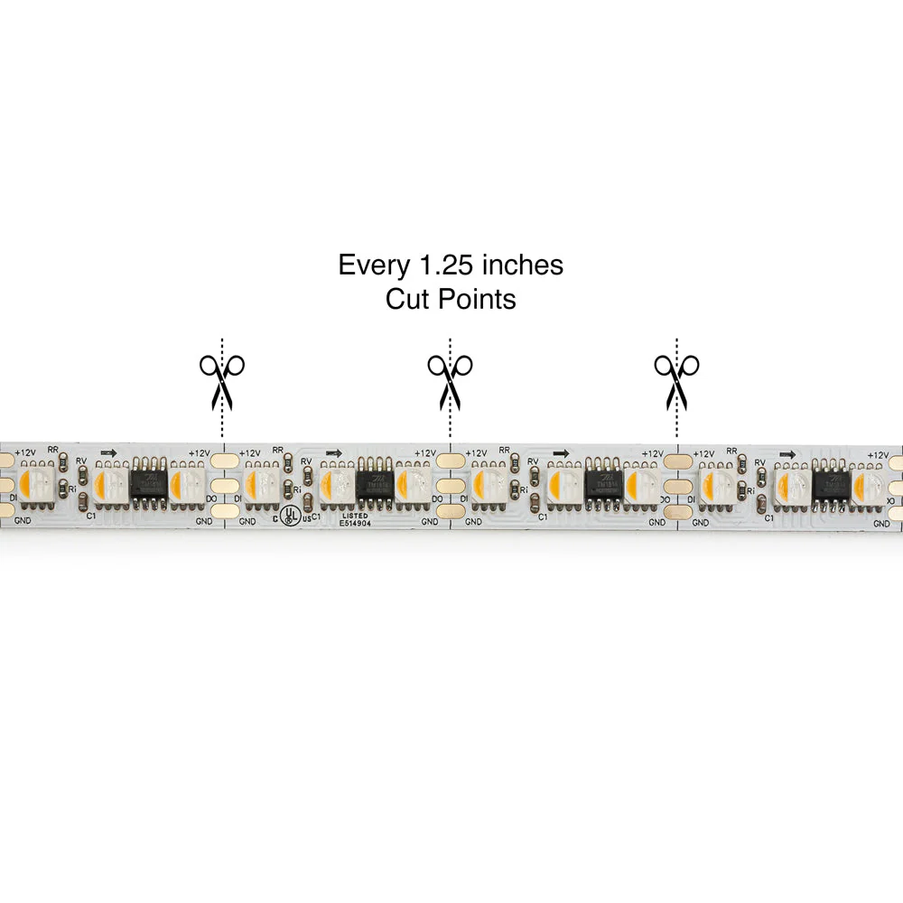 5M(16.4ft) Indoor LED Strip 5050, 12V 9(w/ft) 96(LEDs/m) Addressable(TM1814) RGBW Gold PCB - Image 2