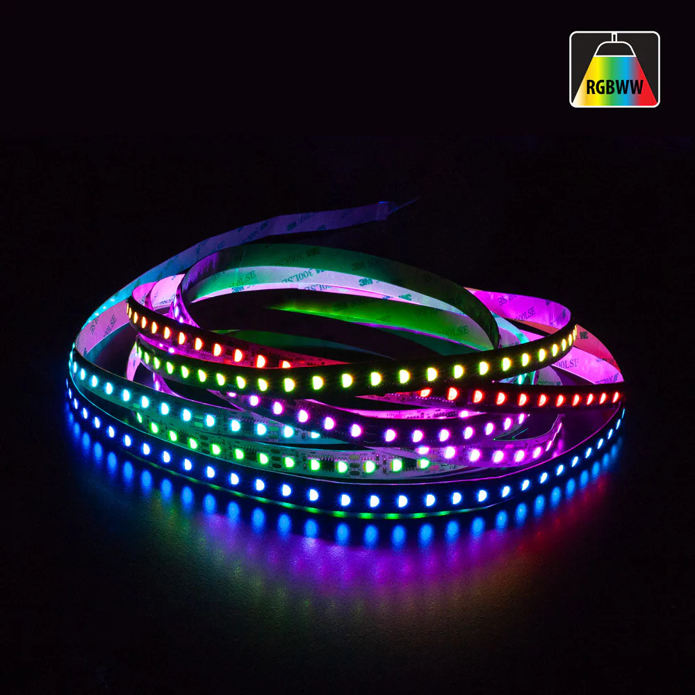 5M(16.4ft) Indoor LED Strip 5050, 12V 9(w/ft) 96(LEDs/m) Addressable(TM1814) RGBW Gold PCB - Image 3