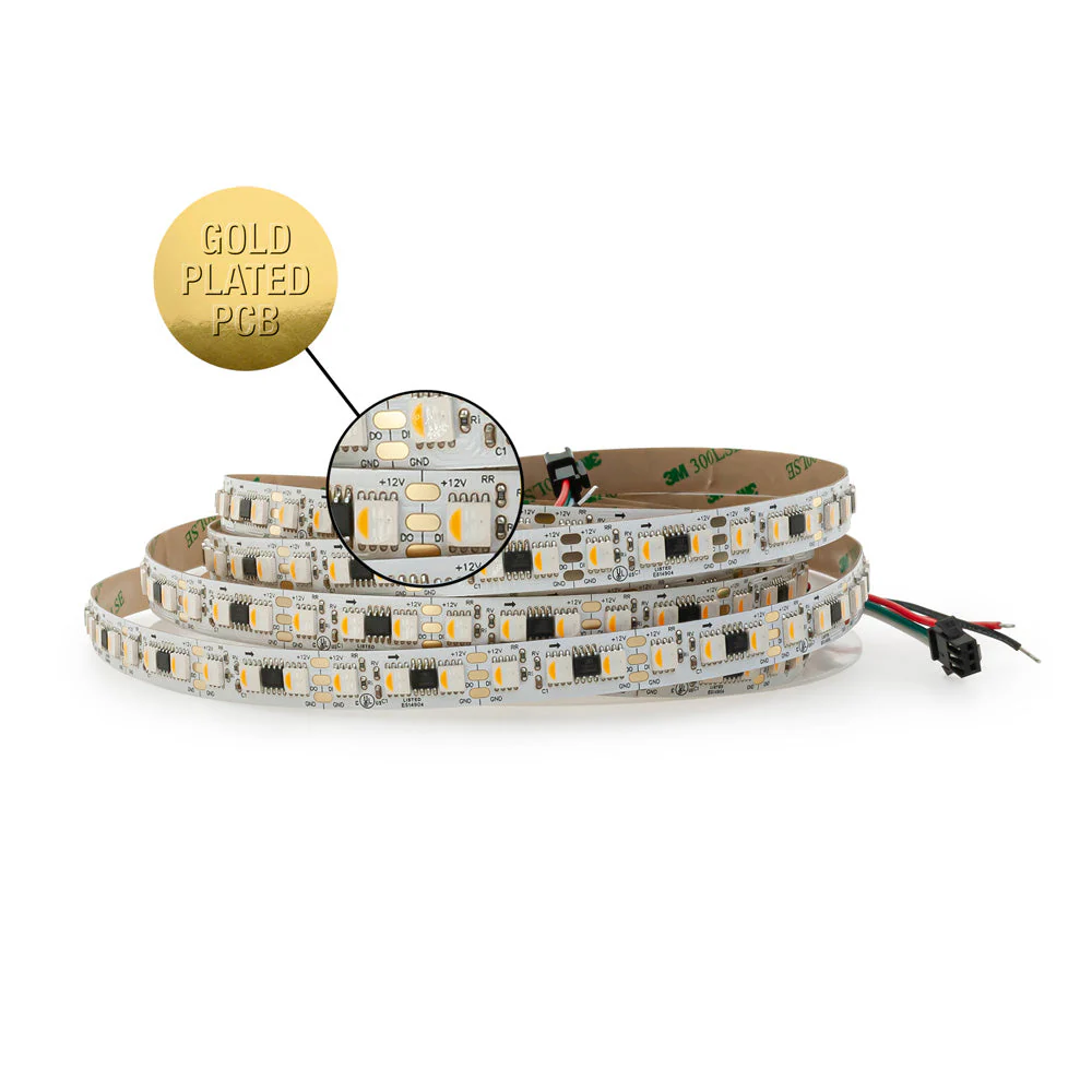 5M(16.4ft) Indoor LED Strip 5050, 12V 9(w/ft) 96(LEDs/m) Addressable(TM1814) RGBW Gold PCB - Image 5