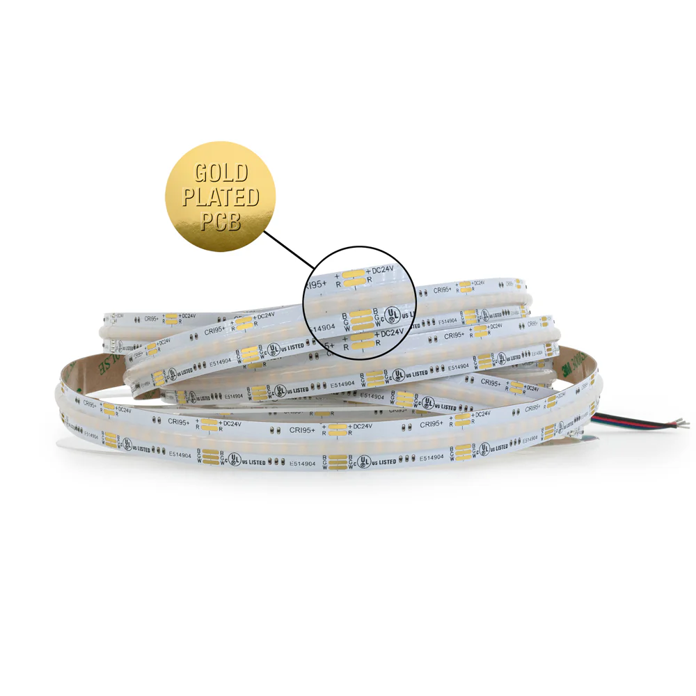 5M(16.4ft) Indoor LED Strip COB, 24V 6.6(w/ft) 896(LEDs/m) RGBW Gold PCB RGB30K - Image 3