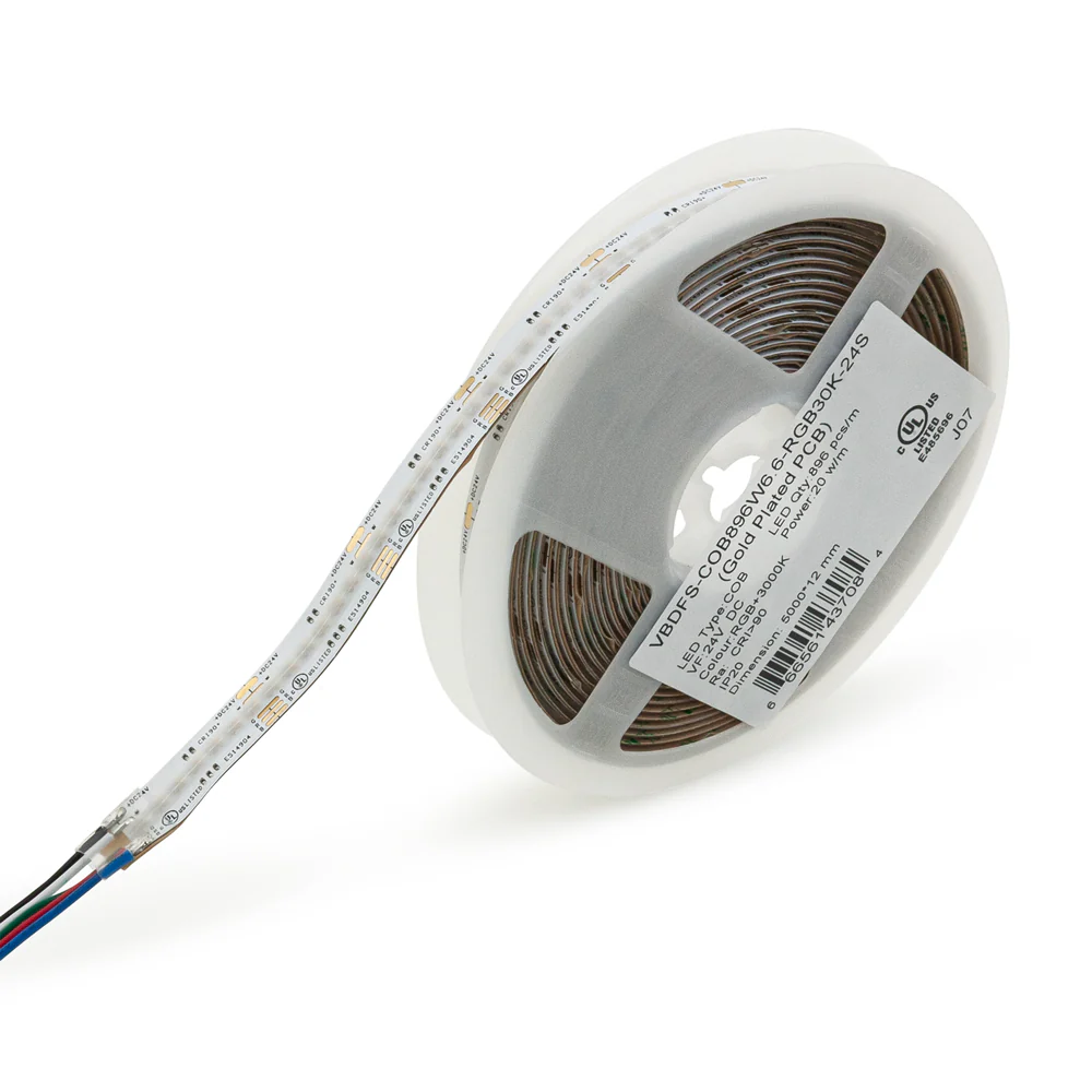 5M(16.4ft) Indoor LED Strip COB, 24V 6.6(w/ft) 896(LEDs/m) RGBW Gold PCB RGB30K - Image 4