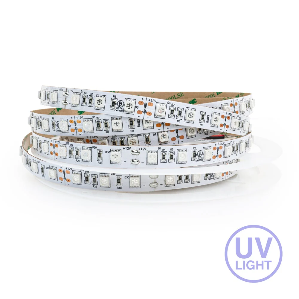5M(16.4ft) UV LED Strip 60 LED/m, 12V 4.5(w/ft) 395–400nm Ultra Violet(UV) - Image 3