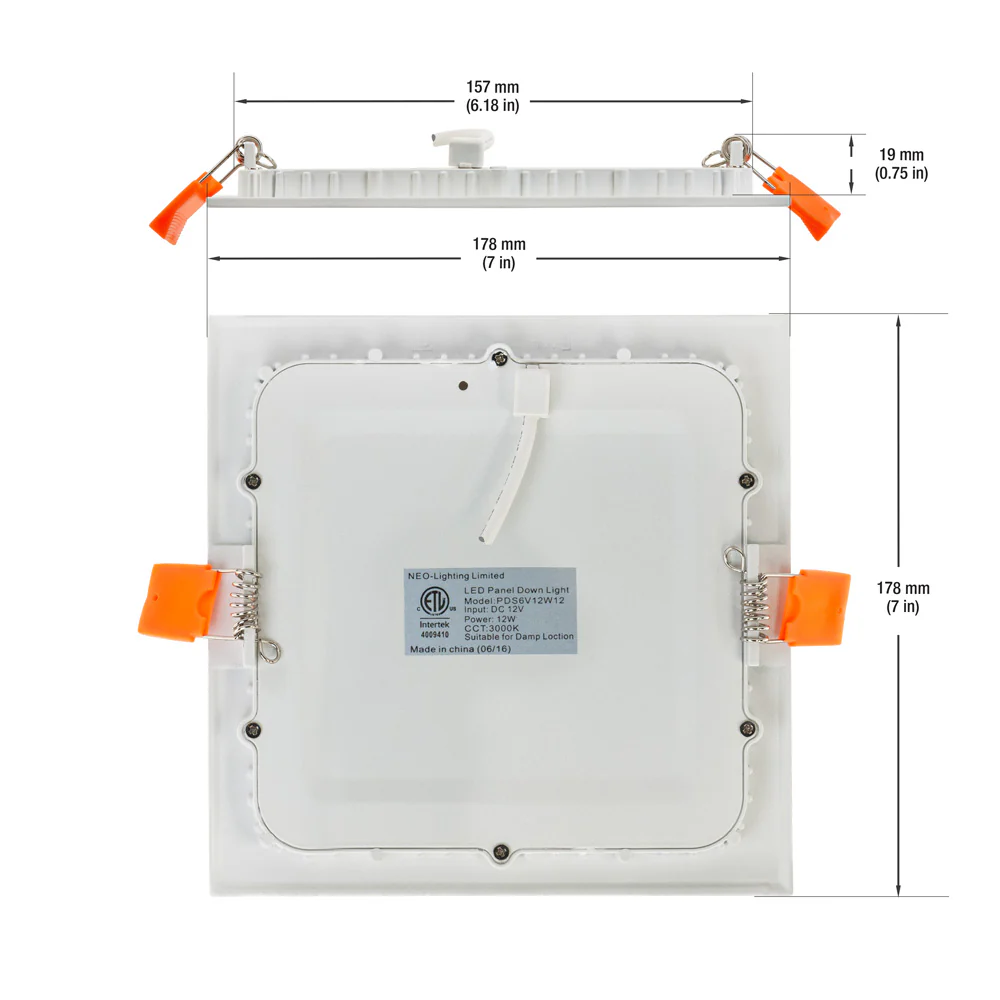 6 inch LED Square Panel Downlight PDS6V12W12, 12V 12W 3000K(Warm White) - Image 2