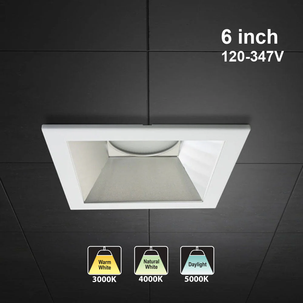 6 inch Dimmable Commercial Recessed LED Downlight / Ceiling Light Reflector Square Trim, 120-347V 20W