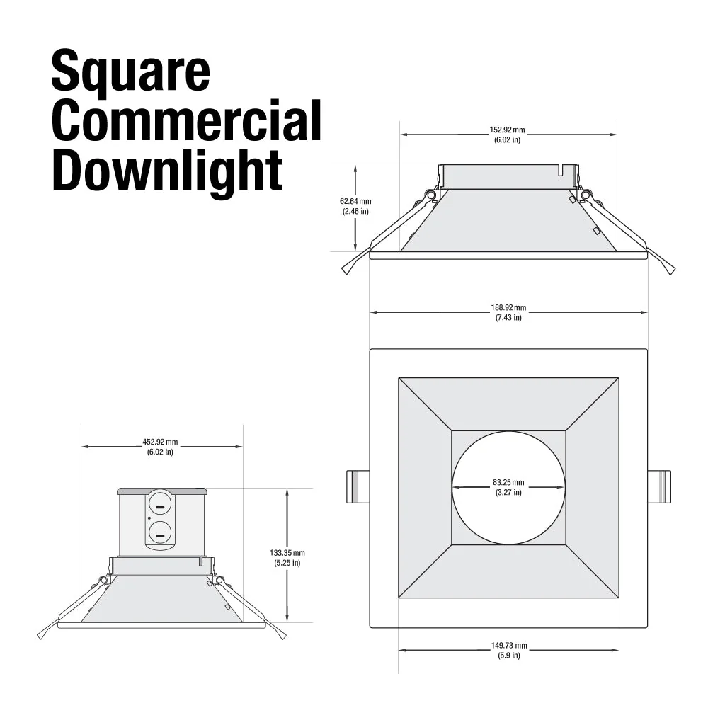 6 inch Dimmable Commercial Recessed LED Downlight / Ceiling Light Reflector Square Trim, 120-347V 20W - Image 2