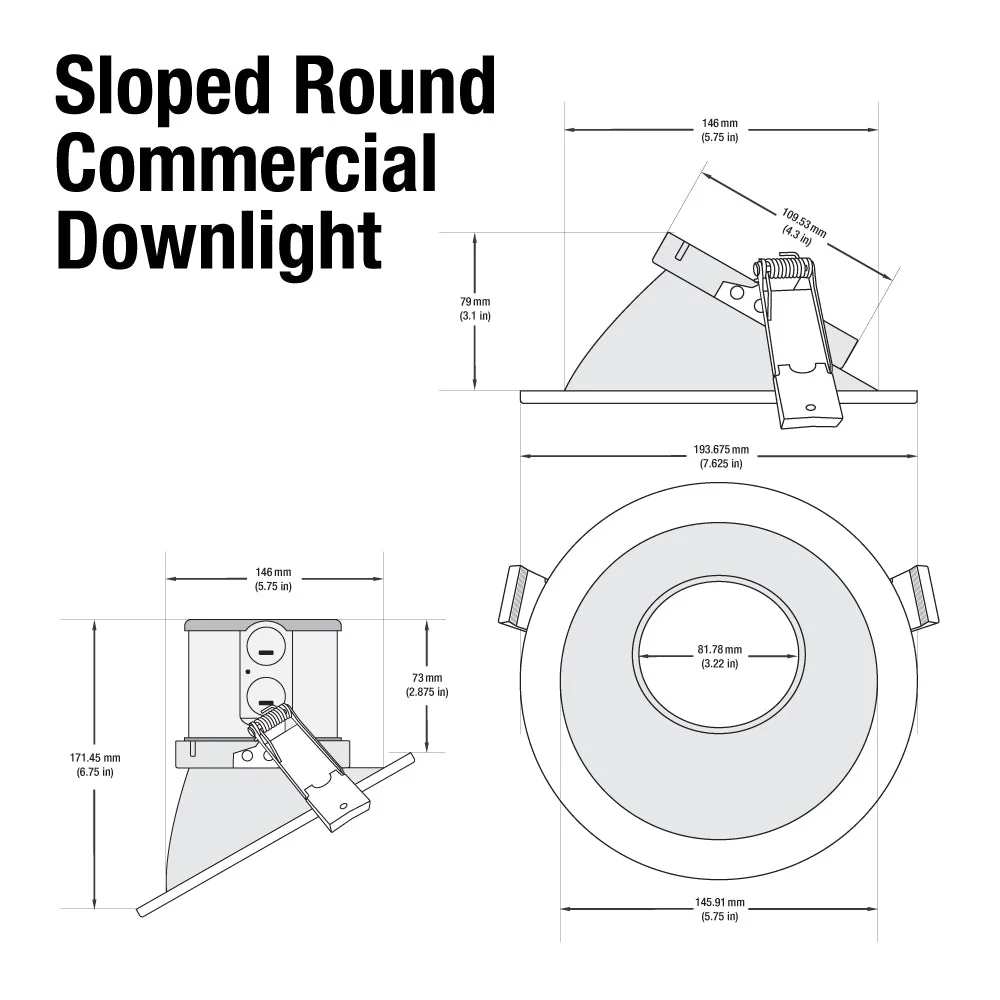 6 inch Dimmable Commercial Recessed LED Downlight / Ceiling Light Sloped Ceiling Reflector Round Trim, 120-347V 20W - Image 2