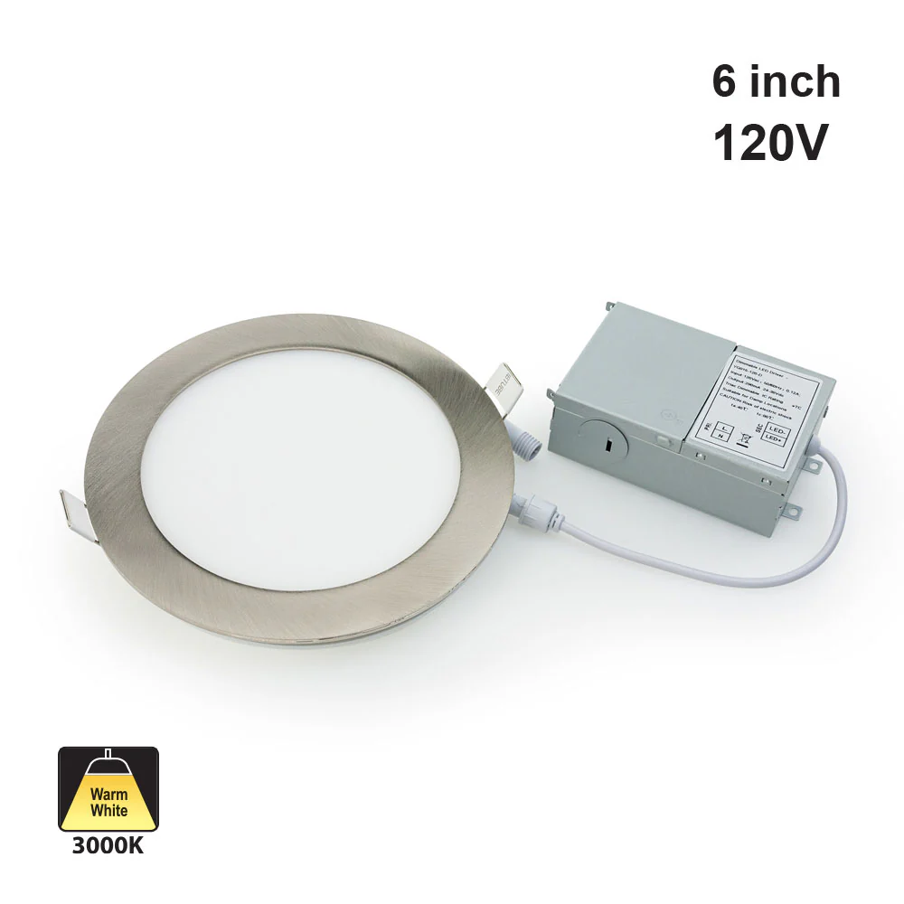 6 inch Round LED Panel Light 120V 15W 3000K Brushed Nickel