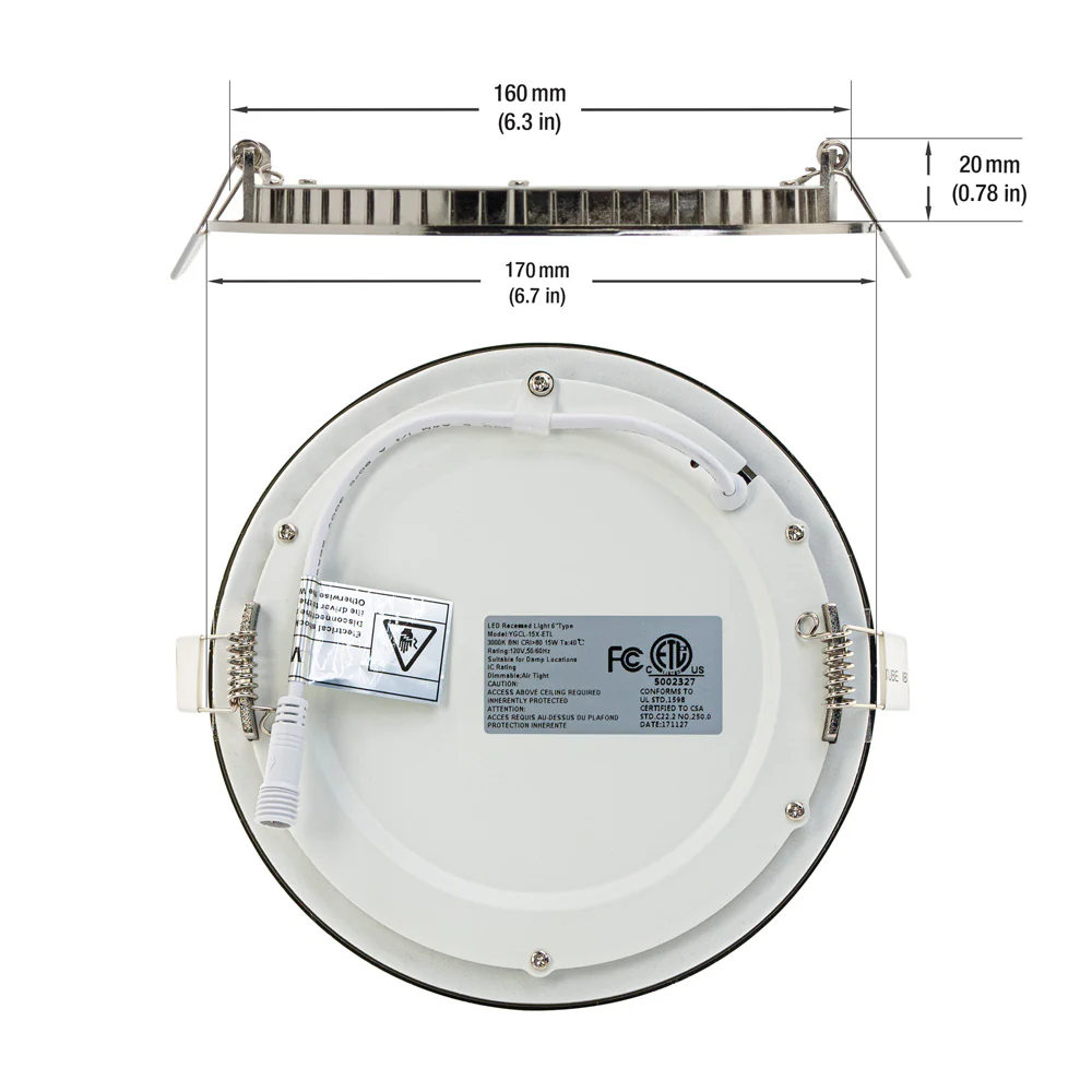 6 inch Round LED Panel Light 120V 15W 3000K Brushed Nickel - Image 2