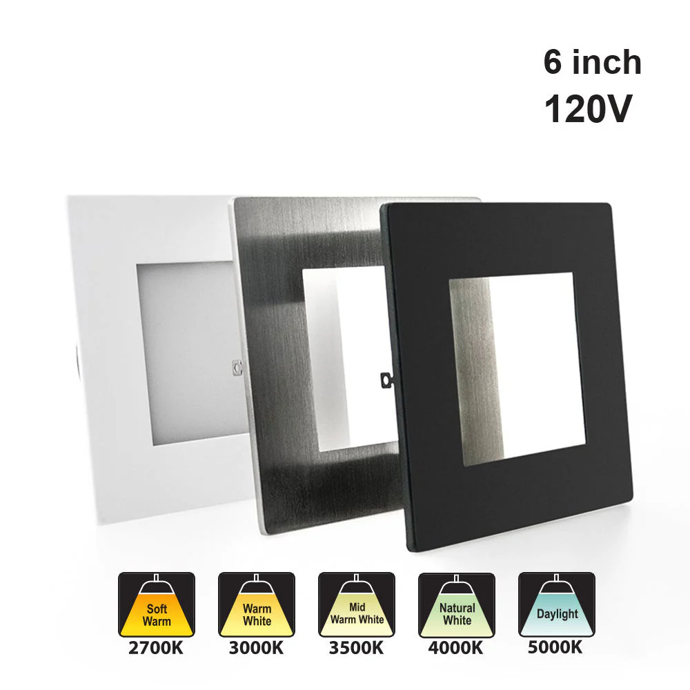 6 inch Square Flat Dimmable Recessed LED Downlight / Ceiling Light 120V 12W 5CCT(2.7K, 3K, 3.5K, 4K, 5K)