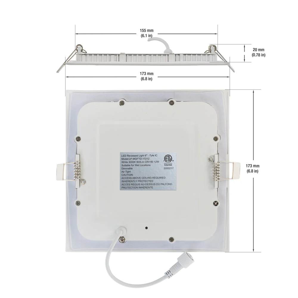 6 inch Square Dimmable Recessed LED Downlight / Ceiling Light 120V 12W 3000K(Warm White) - Image 2
