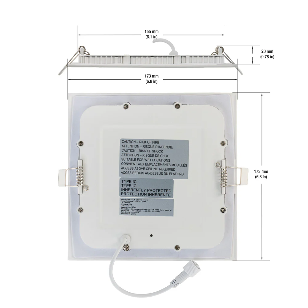 6 inch Square LED Panel Light LP-ULFTD-17512, 120V 12W 4000K(Natural White) - Image 2
