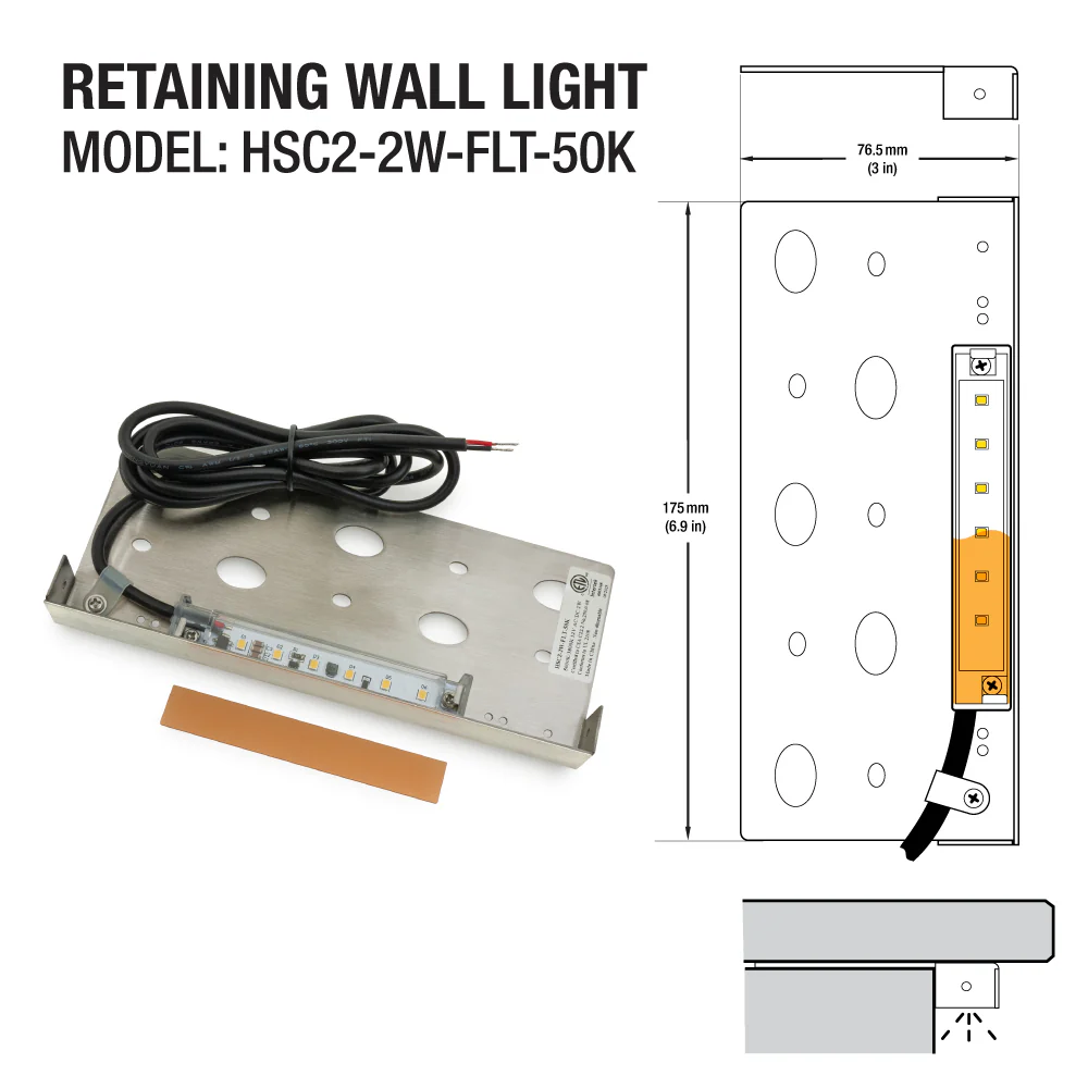 7 inch Landscape Retaining Wall Light, 12V 2W 5000K(Daylight) - Image 4
