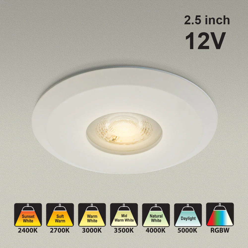 MTR-7W 12V Recessed LED Light Fixture, 2.5 inch Round White