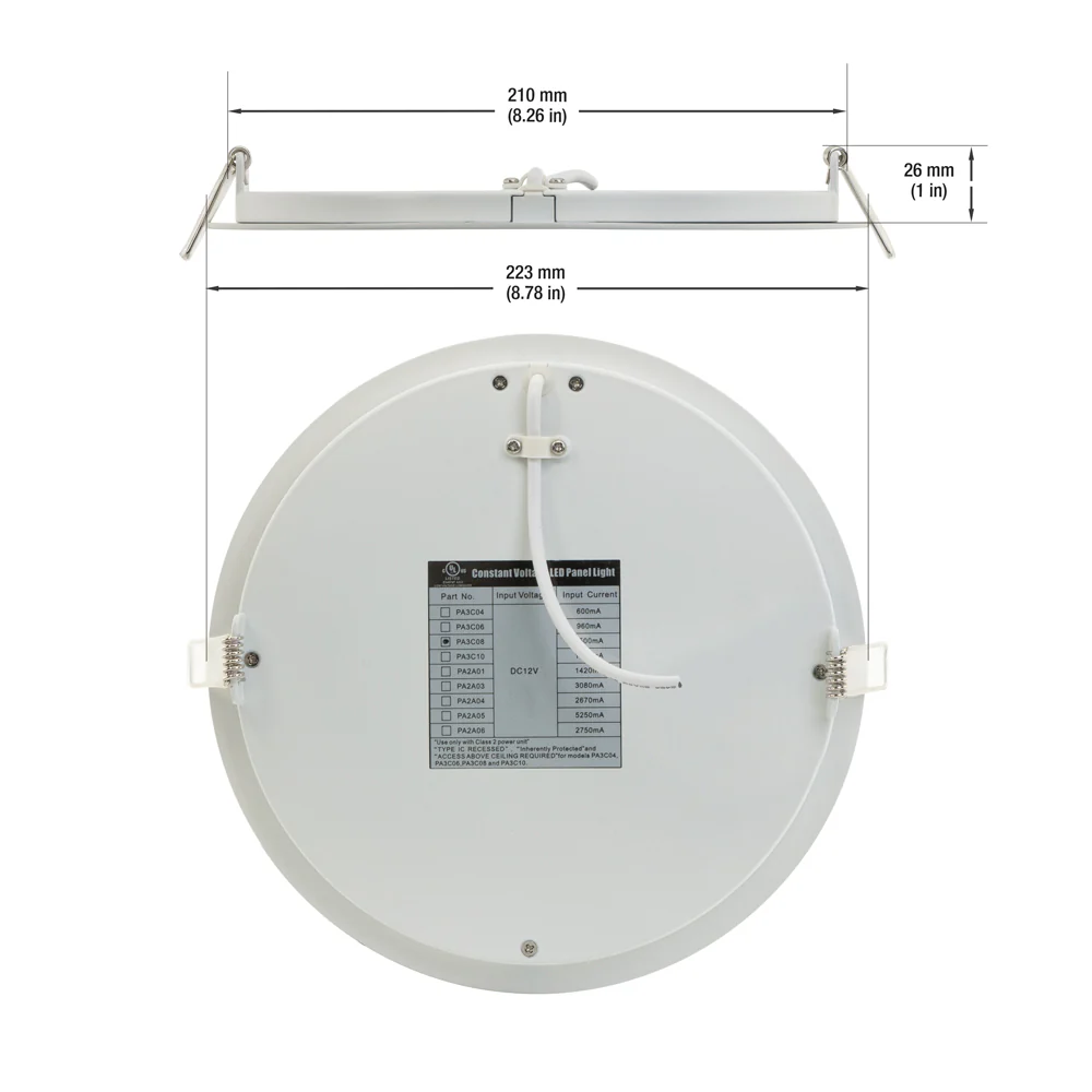 8 inch Low Voltage Dimmable LED Panel Light PA3C08, 12V 18W 3000K(Warm White) - Image 2
