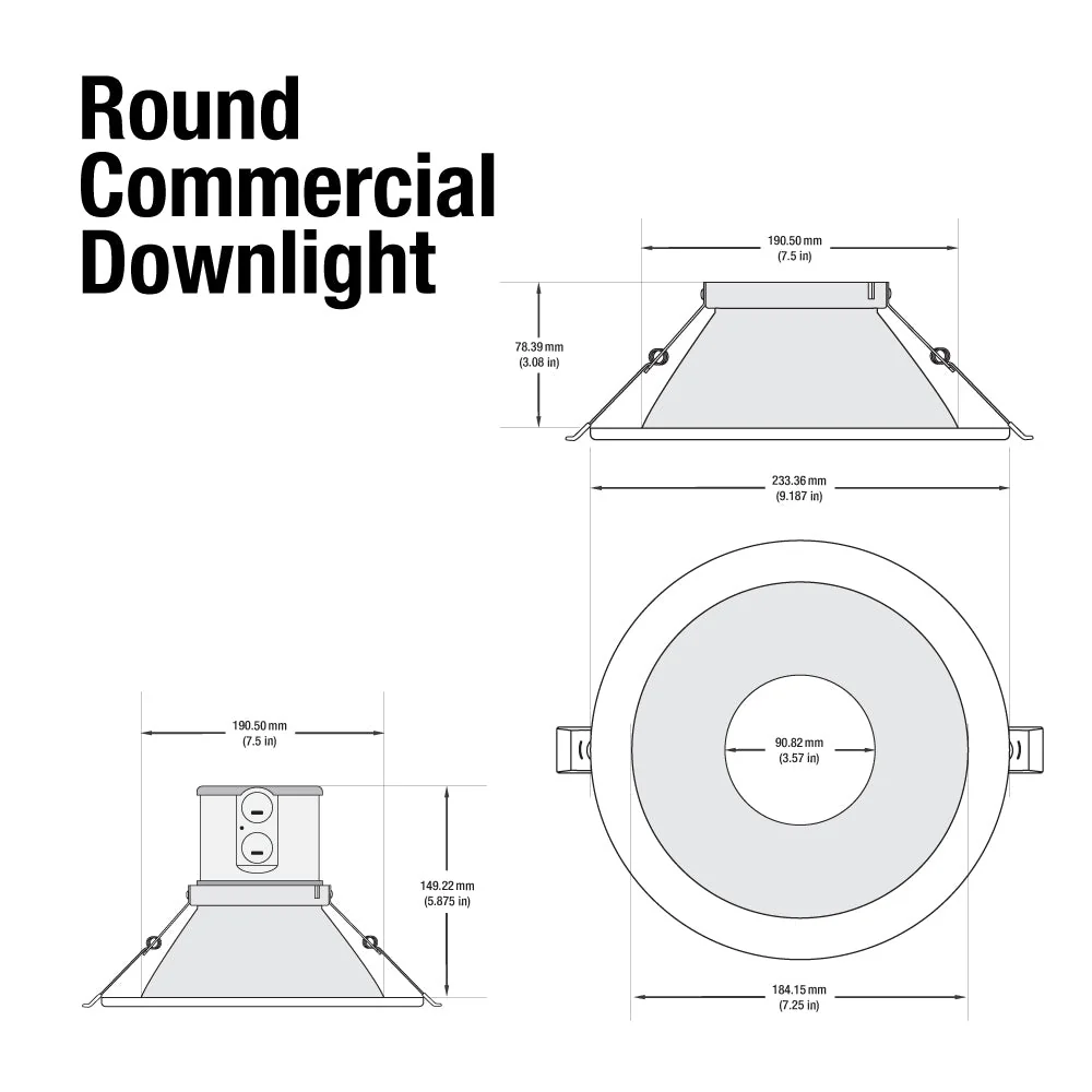8 inch Dimmable Commercial Recessed LED Downlight / Ceiling Light Reflector Round Trim, 120-347V 20W - Image 2