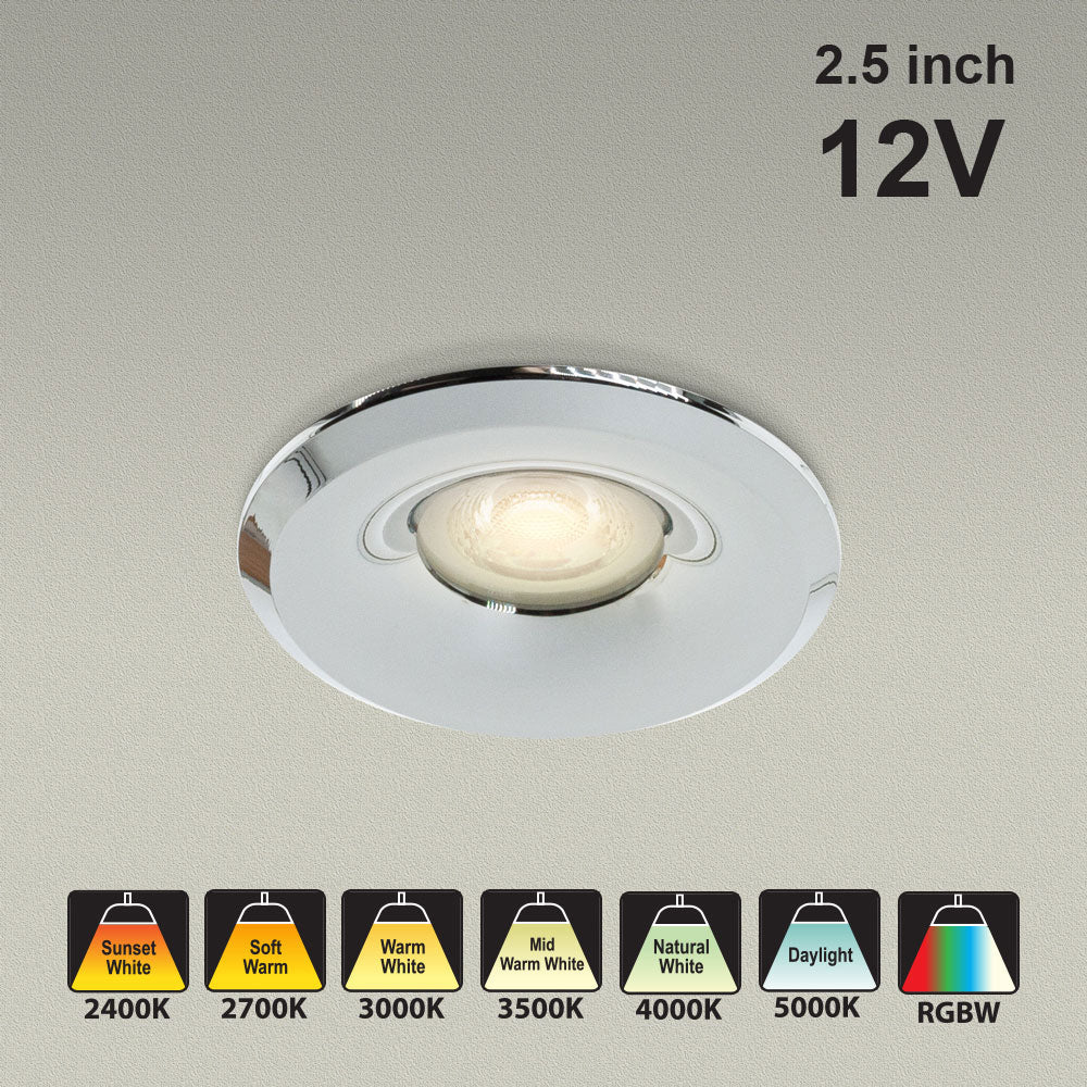 MTR-8C 12V Recessed LED Light Fixture, 2.5 inch Round Chrome