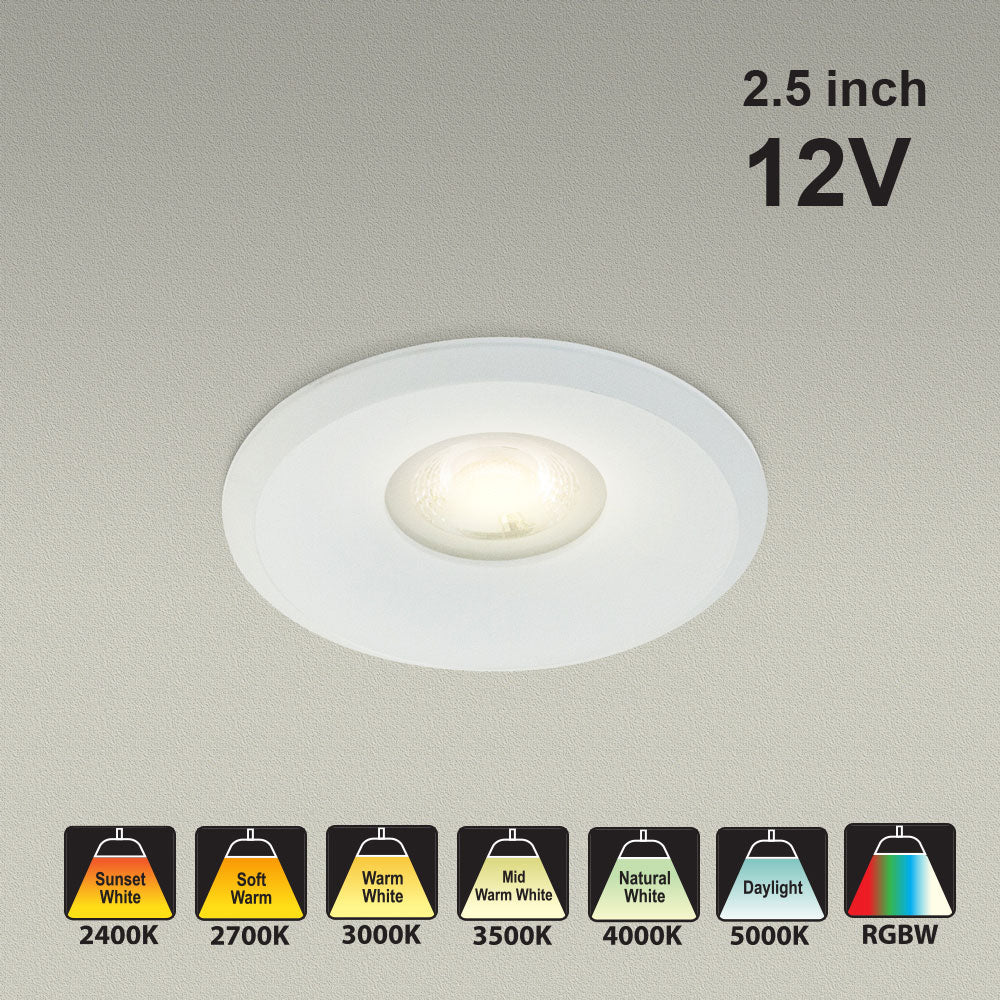 MTR-8W 12V Recessed LED Light Fixture, 2.5 inch Round White