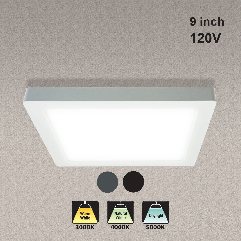 9 inch Square Dimmable Recessed LED Downlight / Ceiling Light , 120V 18W 3CCT(3K, 4K, 5K)