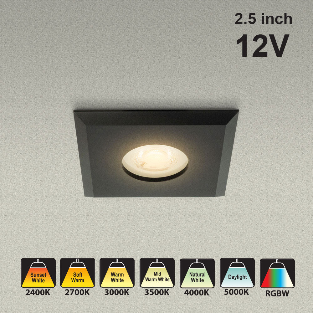 MTR-9B 12V Recessed LED Light Fixture, 2.5 inch Square Black