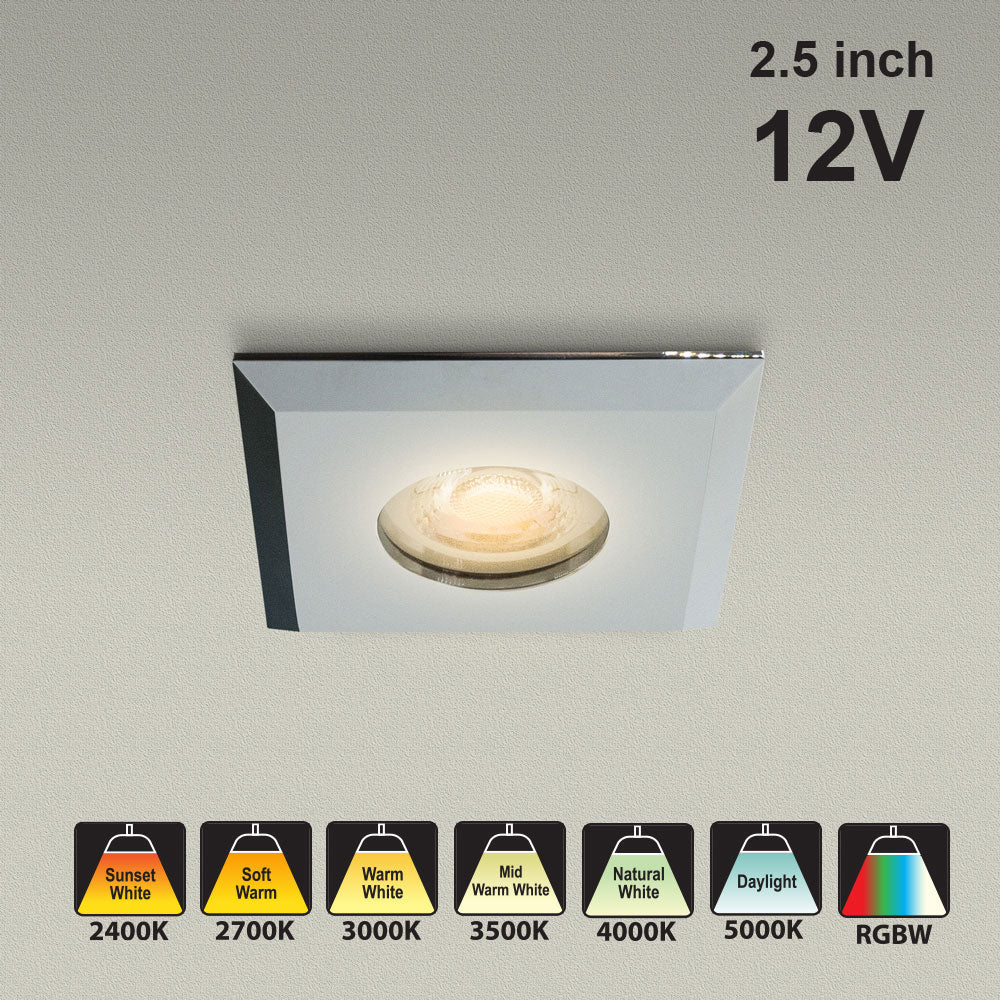MTR-9C 12V Recessed LED Light Fixture, 2.5 inch Square Chrome