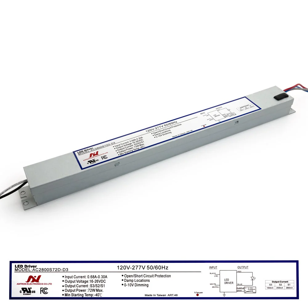AC2800S72D-D3 Antron CC 0-10V Dimming LED Driver with Selectable Current 2800-2500-1800mA 16-26V 72W max - Image 3