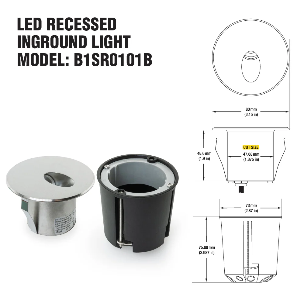 B1SR0101B Outdoor Recessed Step light and Wall light, 24V 1.46W 3000K(Warm White) - Image 2